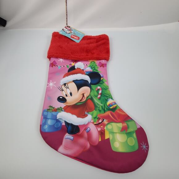 Disney Other - DISNEY MINNIE MOUSE 15" Christmas Stocking‎ Faux Fur Trim Holiday NEW